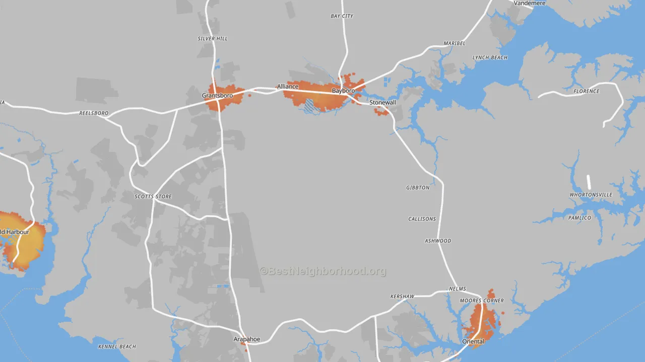 Bike Grade map of Pamlico County, NC