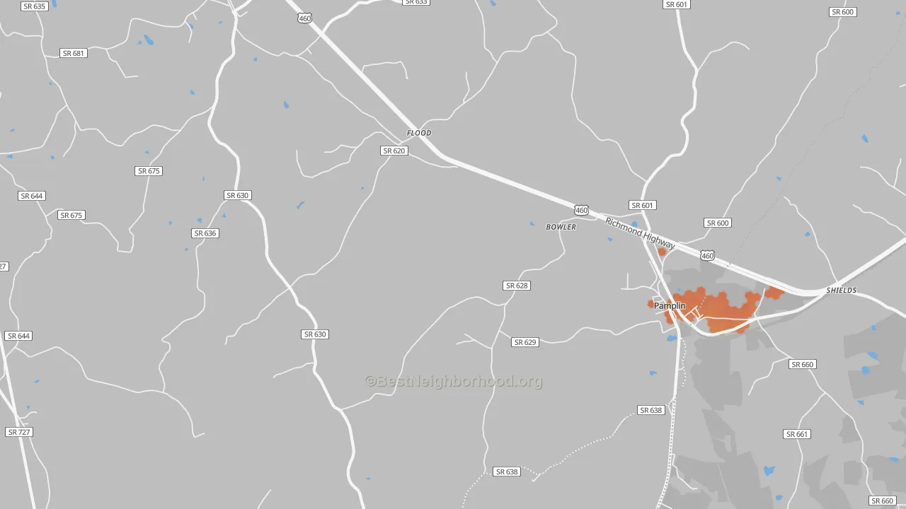 Bike Grade map of Pamplin City, VA