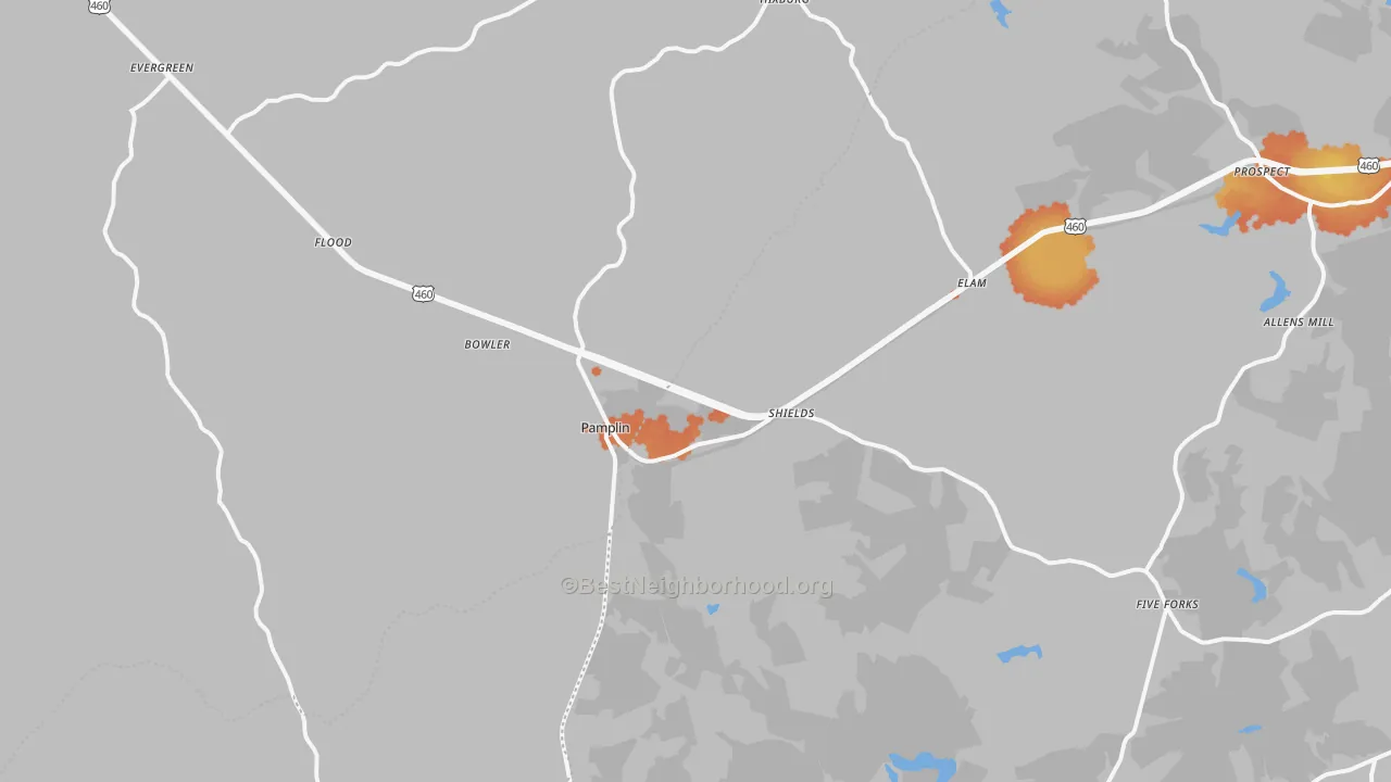 Bike Grade map of Pamplin, VA