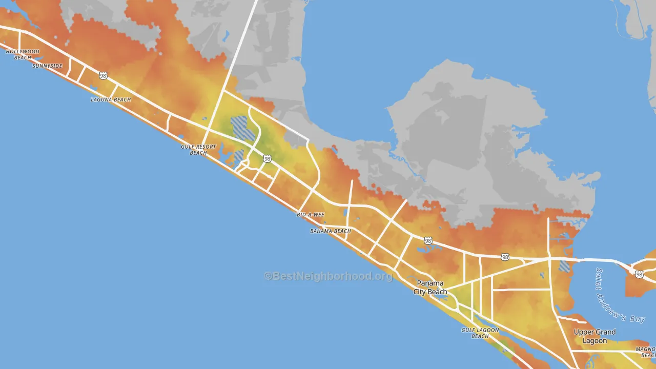 Bike Grade map of Panama City Beach, FL