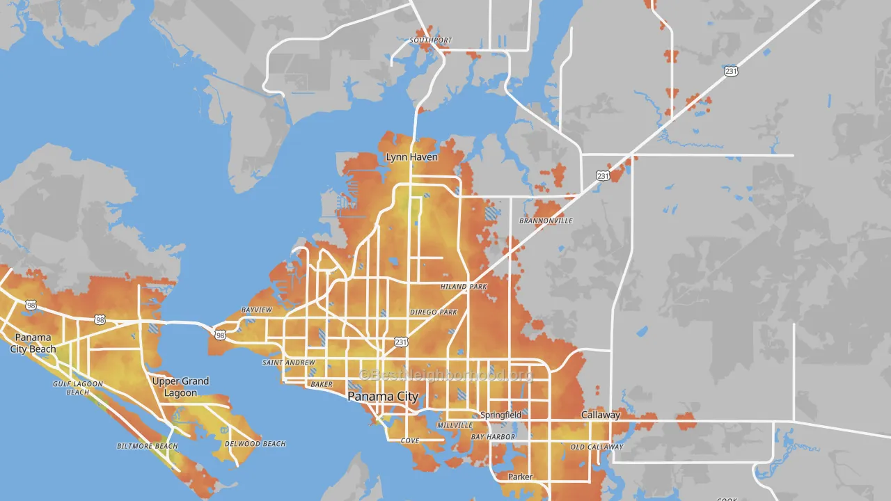 Bike Grade map of Panama City, FL
