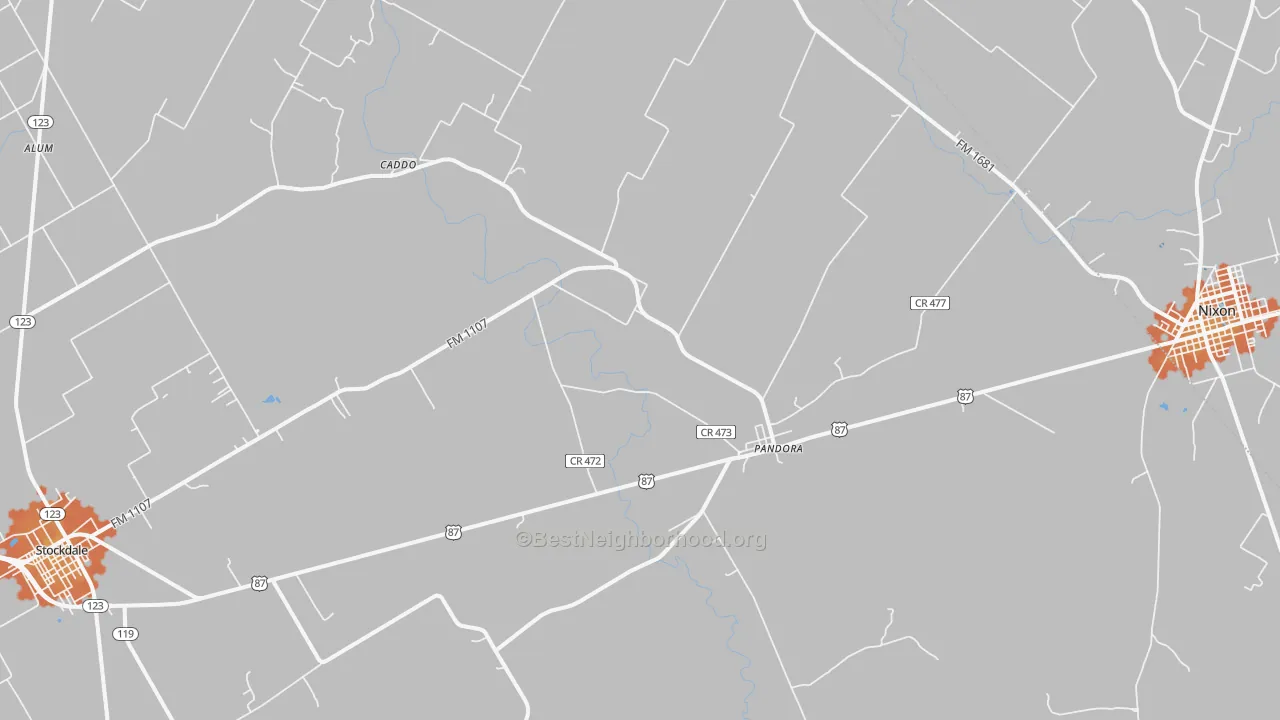 Bike Grade map of Pandora, TX