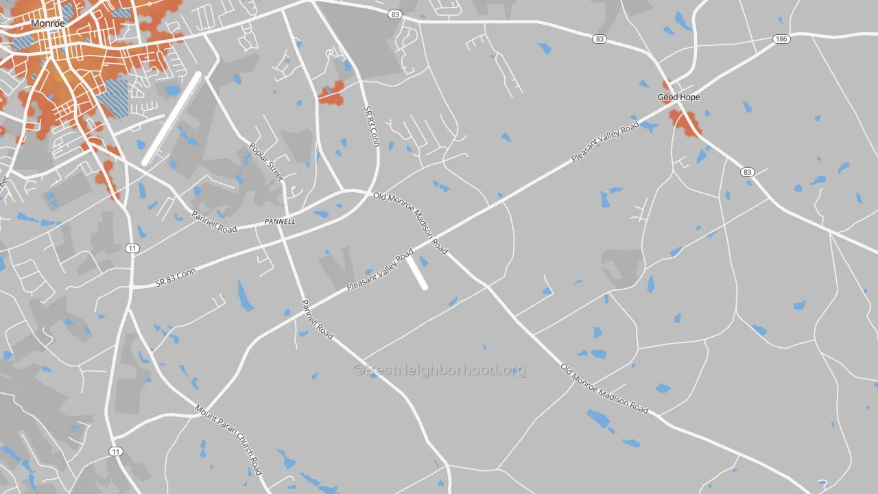 Bike Grade map of Pannell, GA