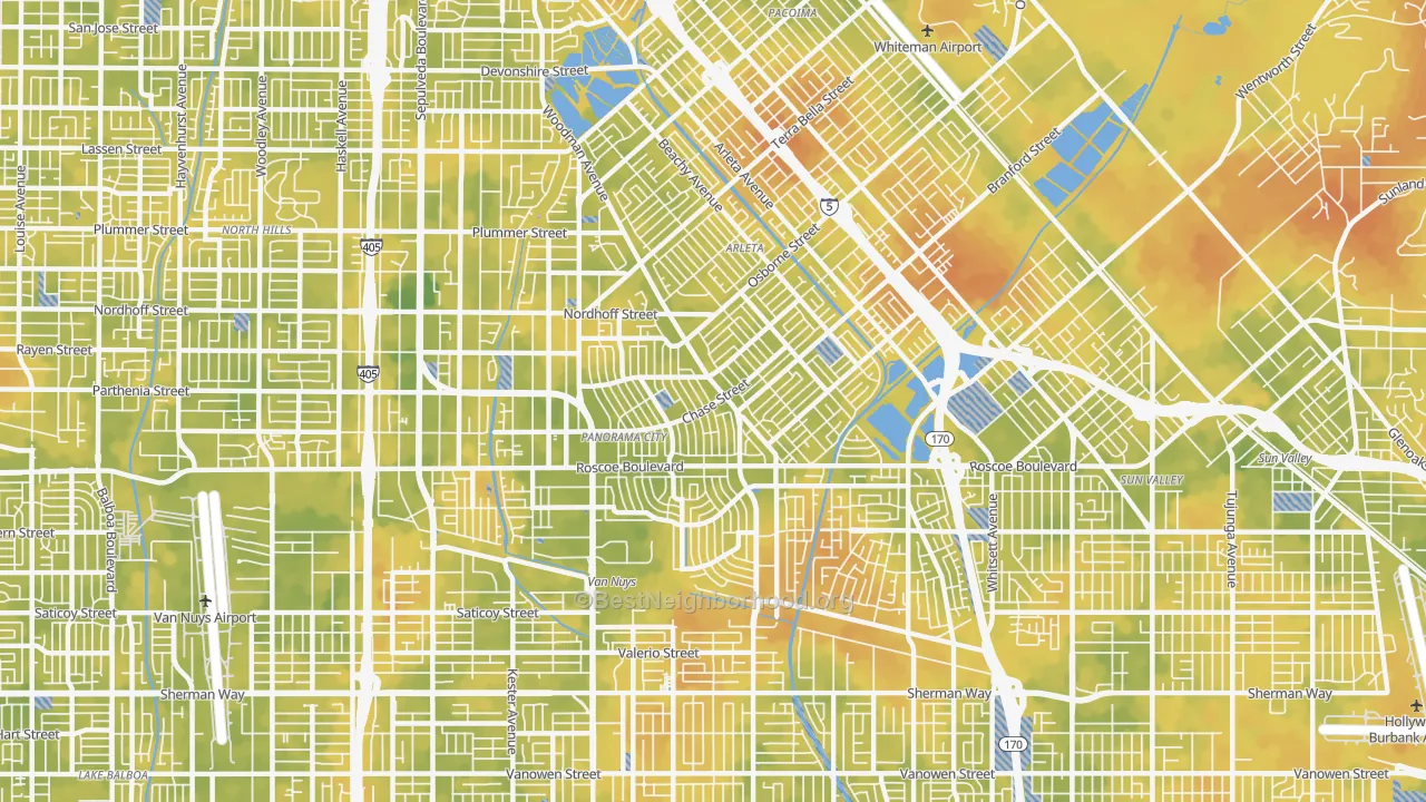 Bike Grade map of Panorama City, CA