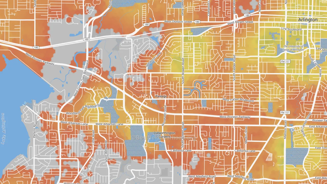 Bike Grade map of Pantego, TX