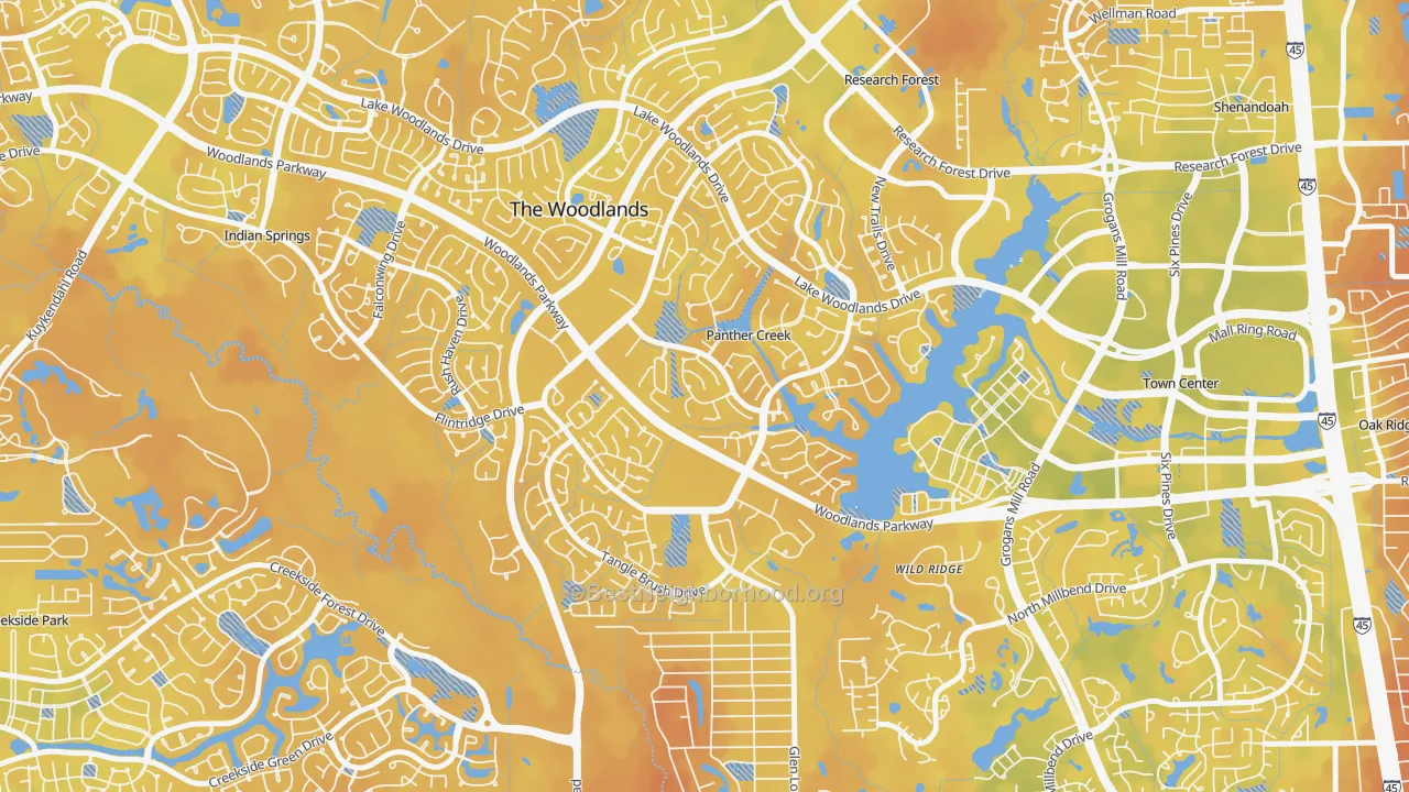 Bike Grade map of Panther Creek, The Woodlands, TX
