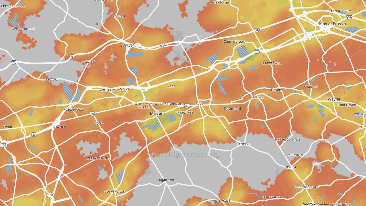 Bike Grade map of Paoli, PA