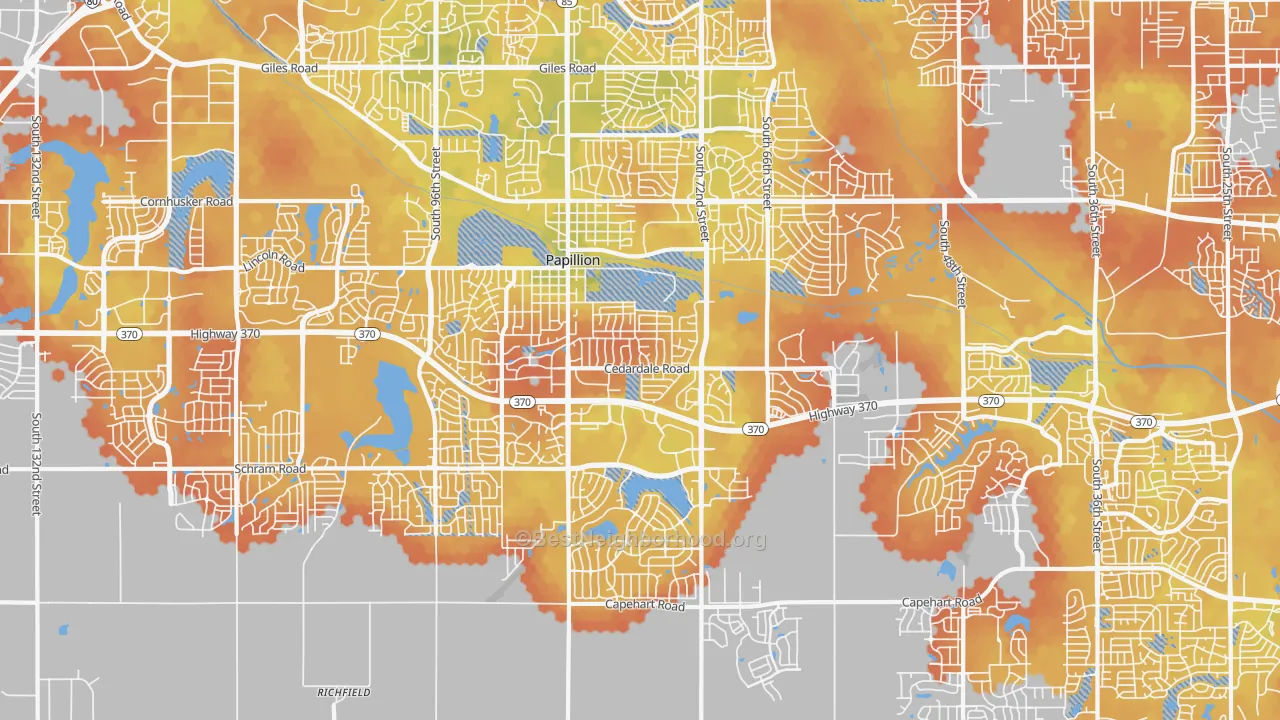 Bike Grade map of Papillion, NE