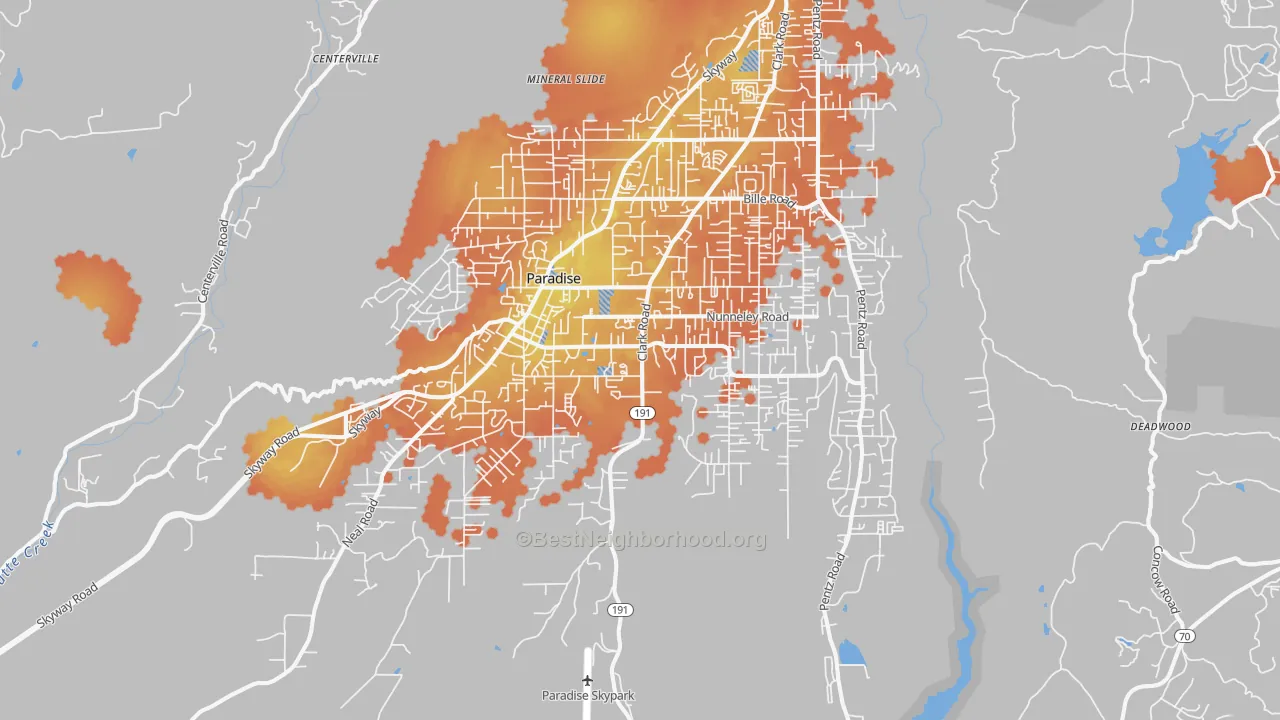 Bike Grade map of Paradise, CA