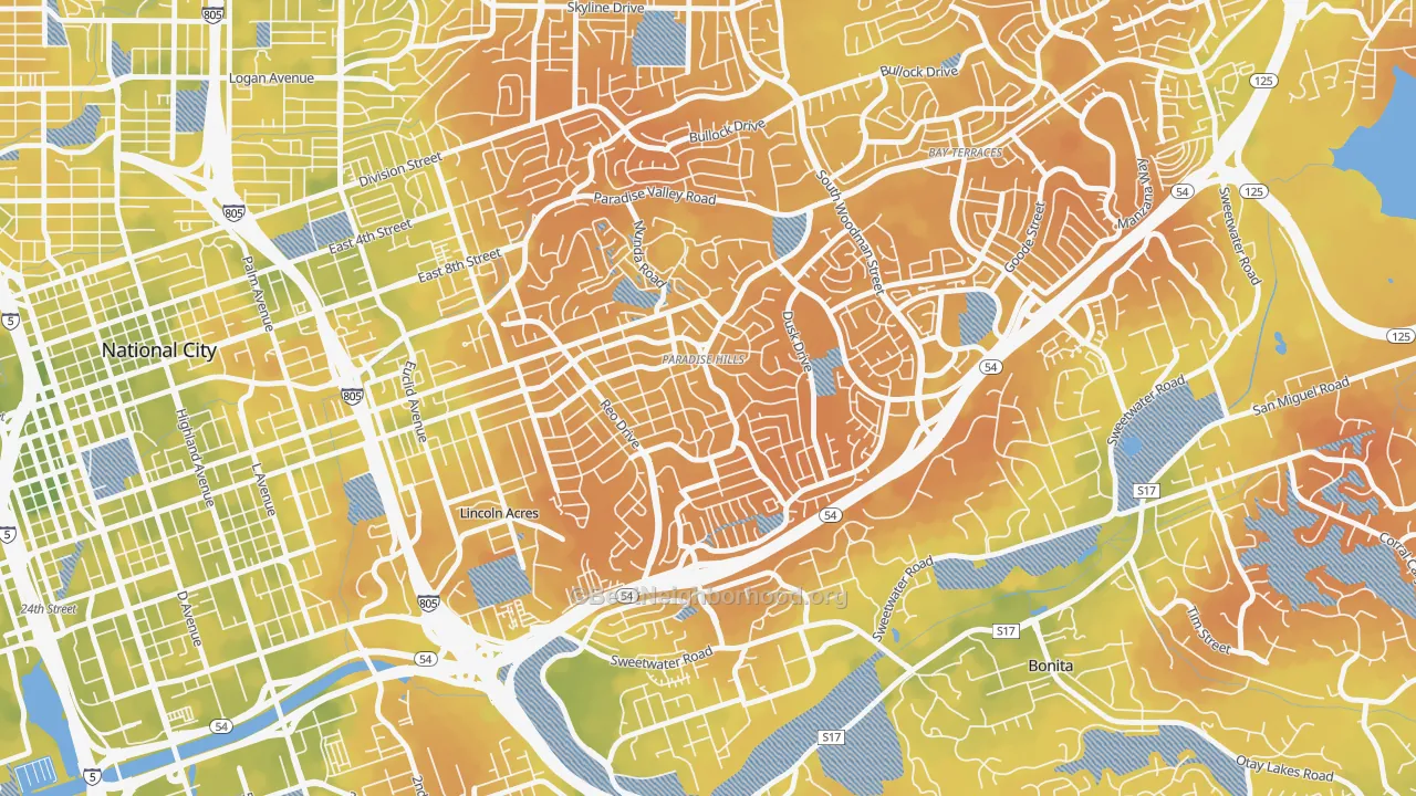 Bike Grade map of Paradise Hills, San Diego, CA