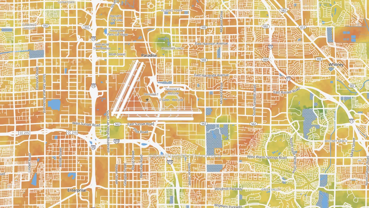 Bike Grade map of Paradise, Las Vegas, NV