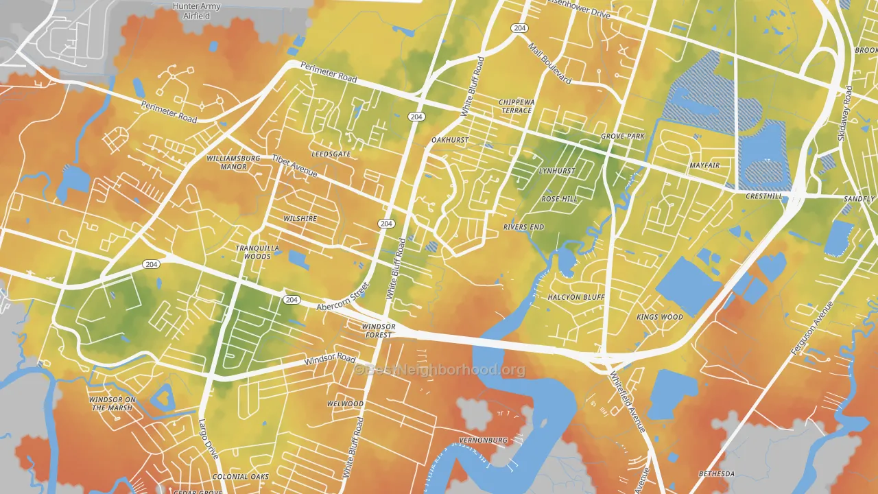 Bike Grade map of Paradise Park, Savannah, GA