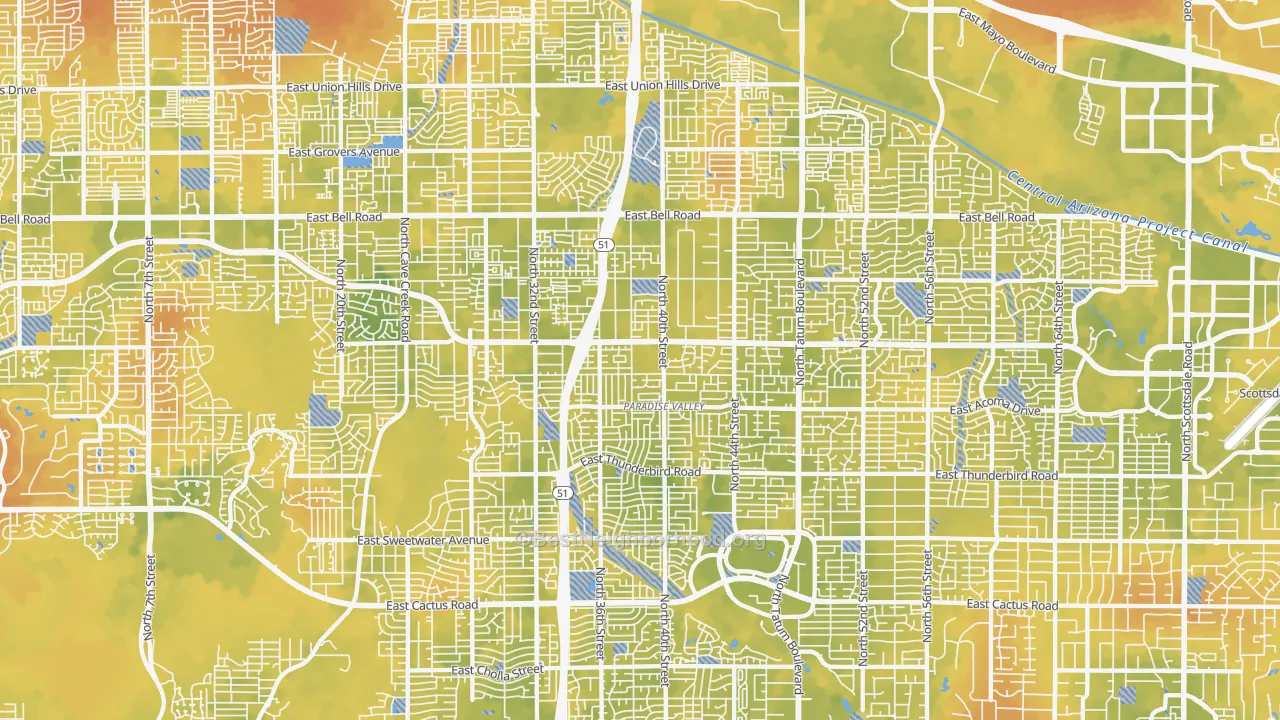 Bike Grade map of Paradise Valley, Phoenix, AZ