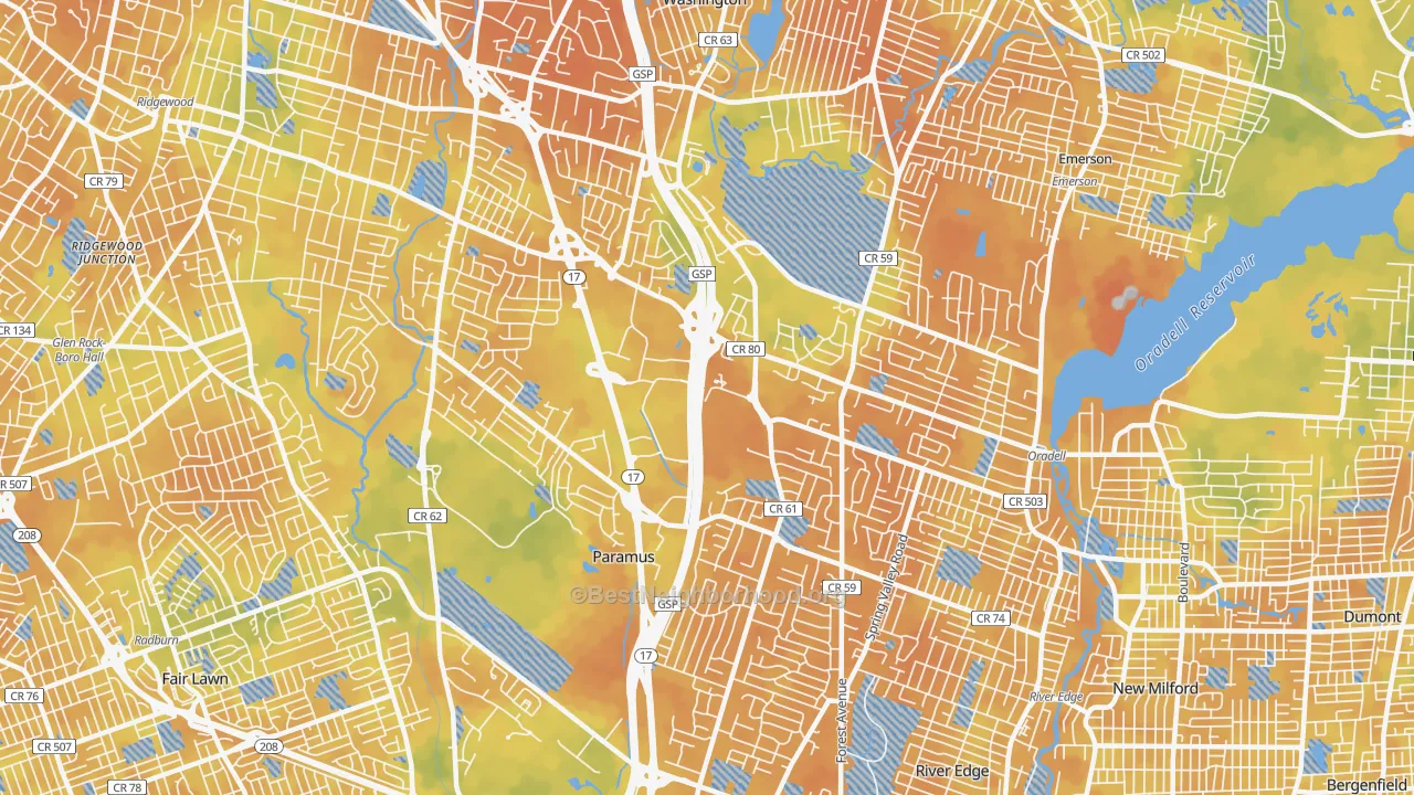 Bike Grade map of Paramus, NJ