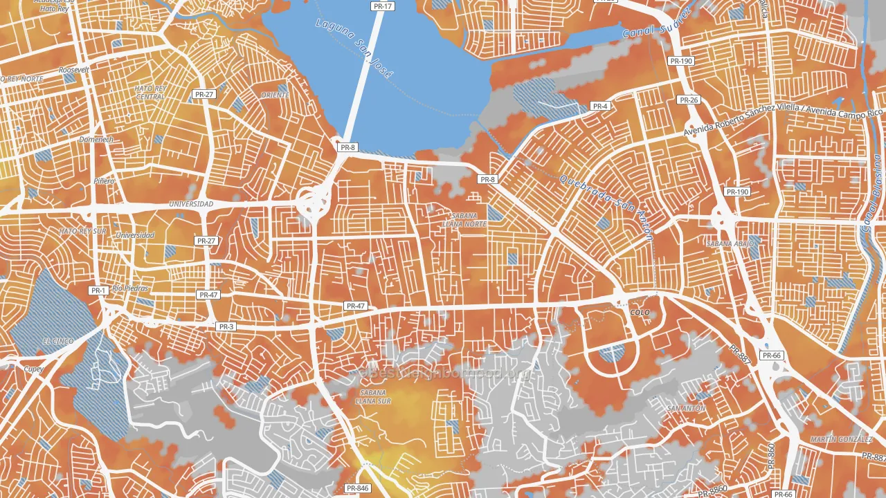 Bike Grade map of Parcelas Falu, San Juan, PR