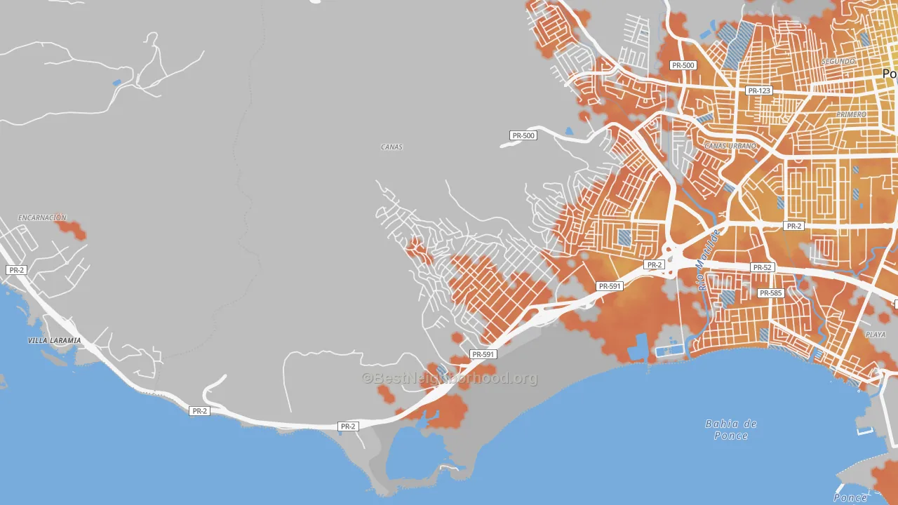 Bike Grade map of Parcelas Nueva Vida, Ponce, PR