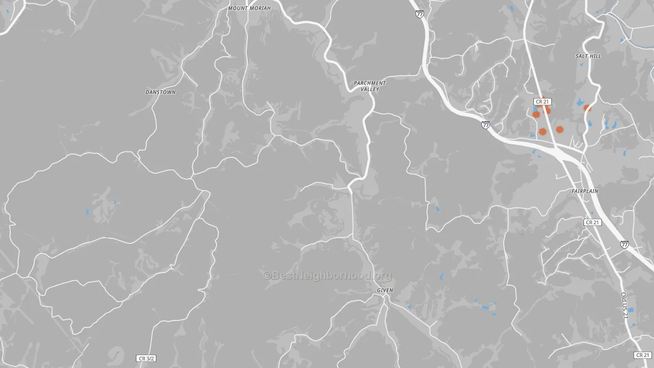Bike Grade map of Parchment Valley, WV