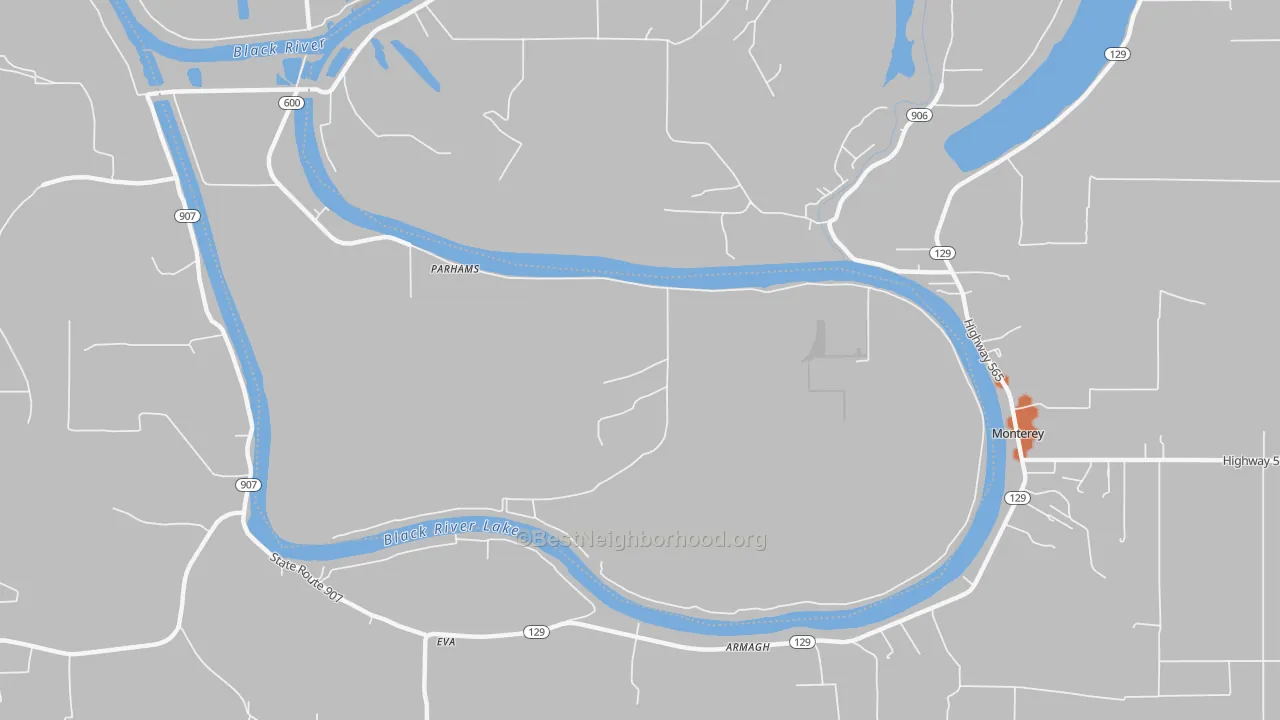 Bike Grade map of Parhams, LA