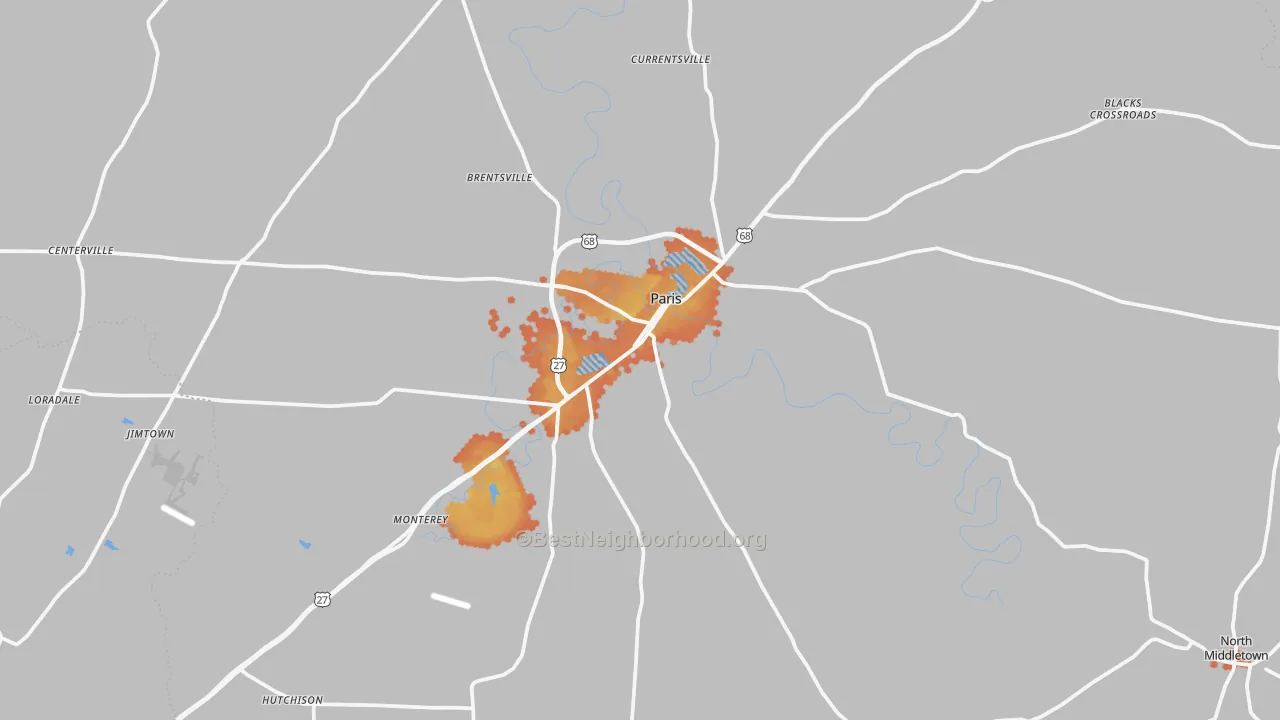 Bike Grade map of Paris, KY