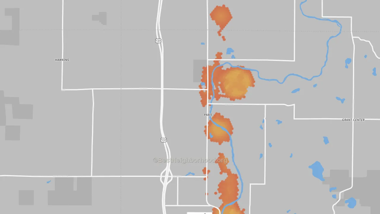 Bike Grade map of Paris, MI