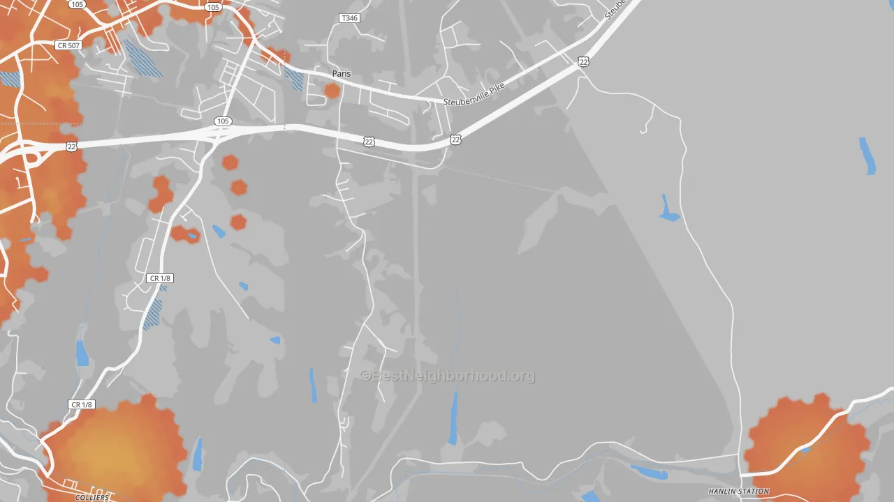 Bike Grade map of Paris, PA