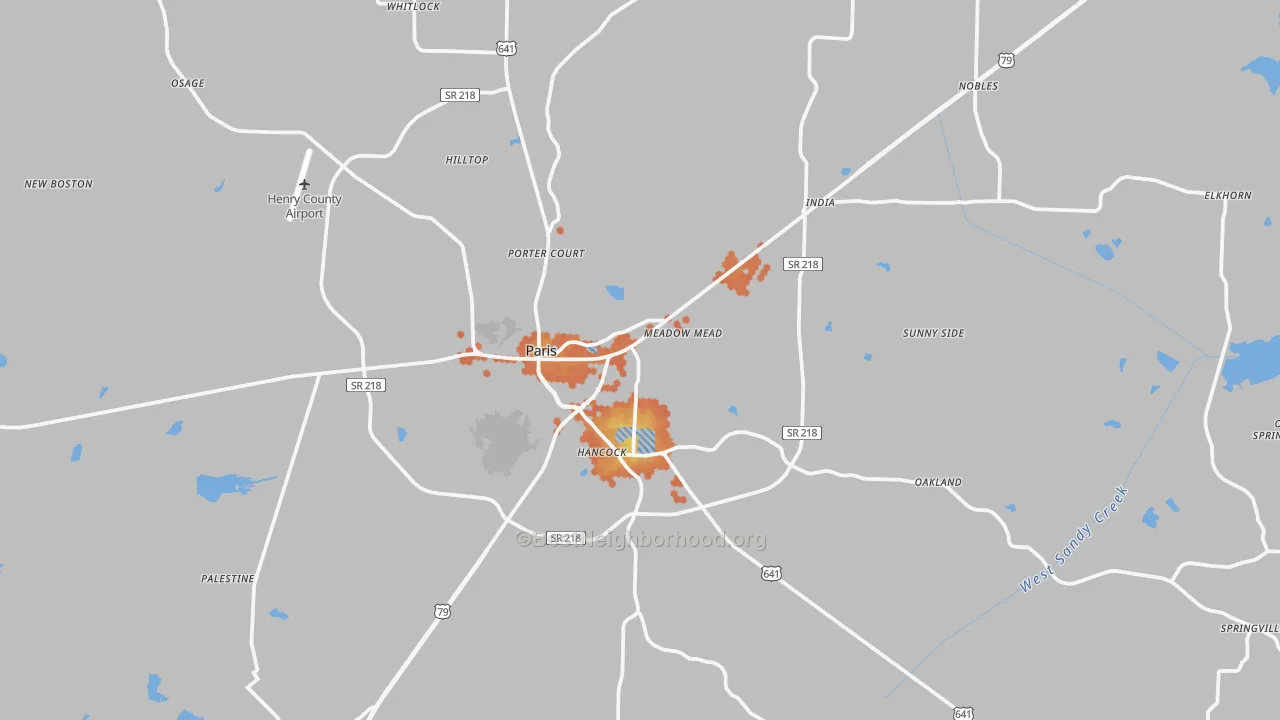 Bike Grade map of Paris, TN