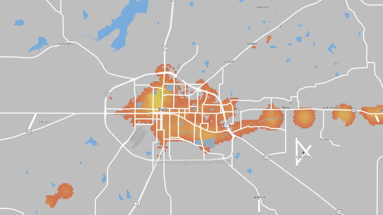 Bike Grade map of Paris, TX