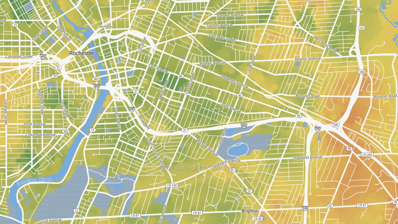 Bike Grade map of Park Avenue, Rochester, NY