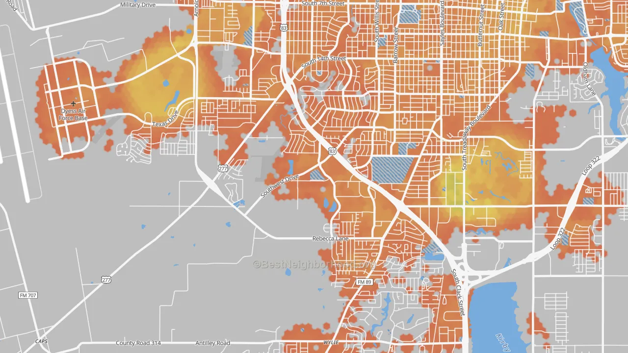 Bike Grade map of Park Central Area, Abilene, TX