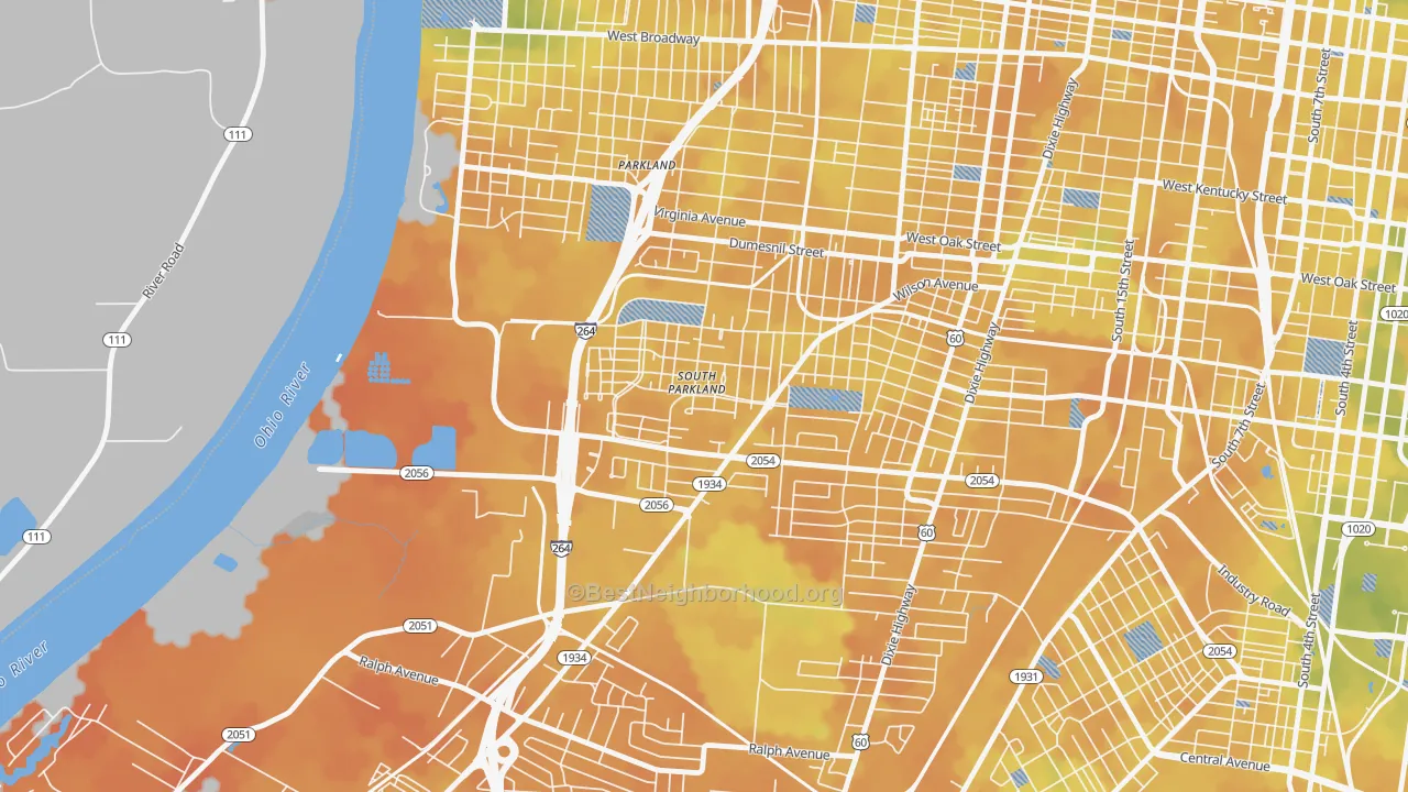 Bike Grade map of Park Duvalle, Louisville, KY