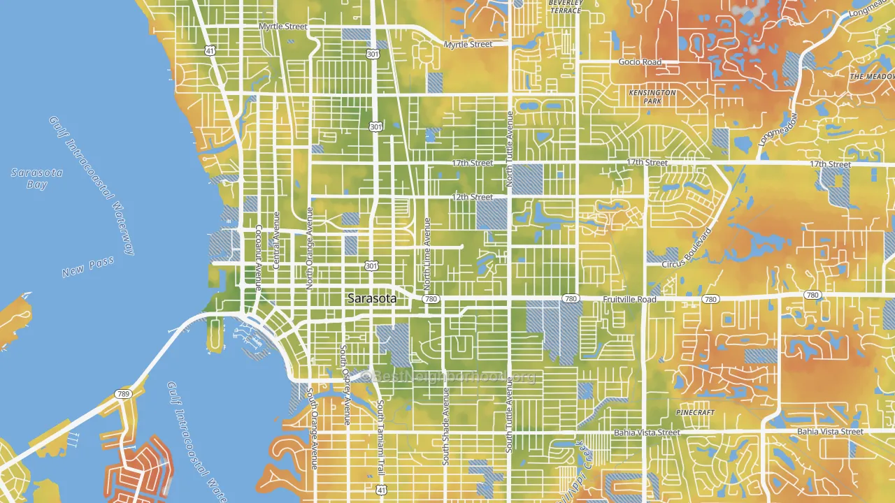 Bike Grade map of Park East, Sarasota, FL