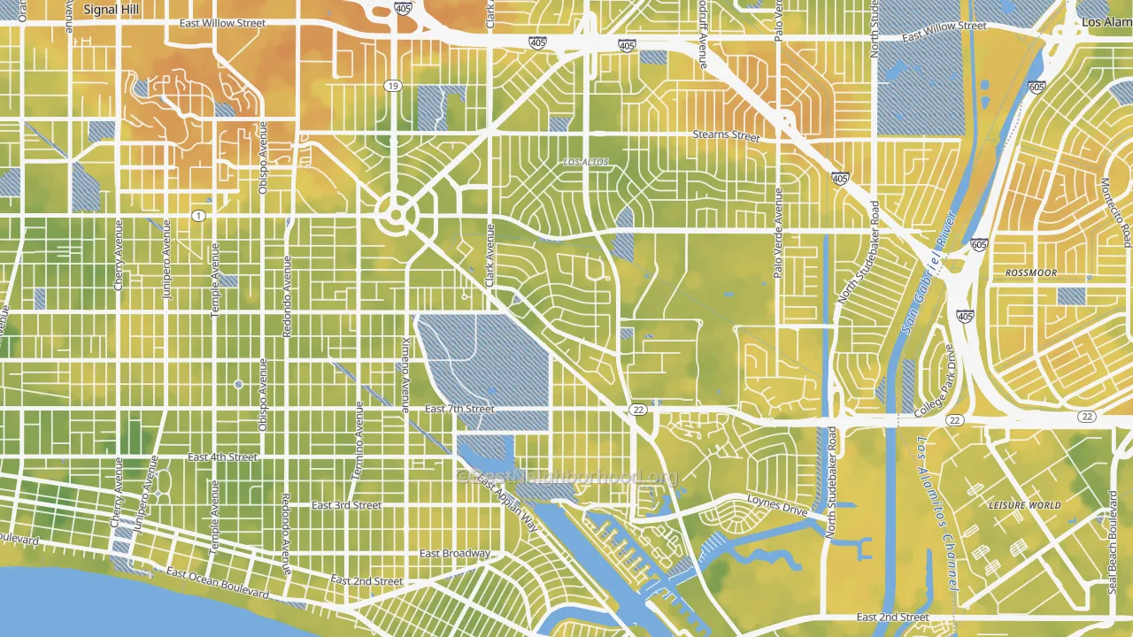 Bike Grade map of Park Estates, Long Beach, CA