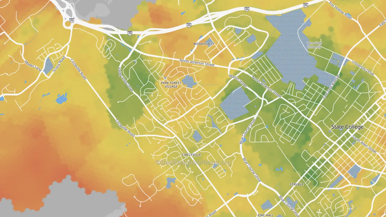 Bike Grade map of Park Forest Village, PA