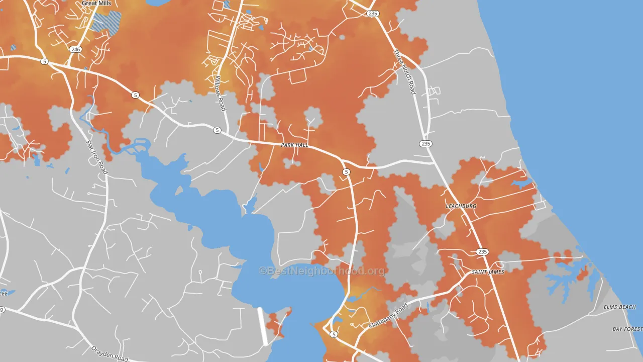 Bike Grade map of Park Hall, MD