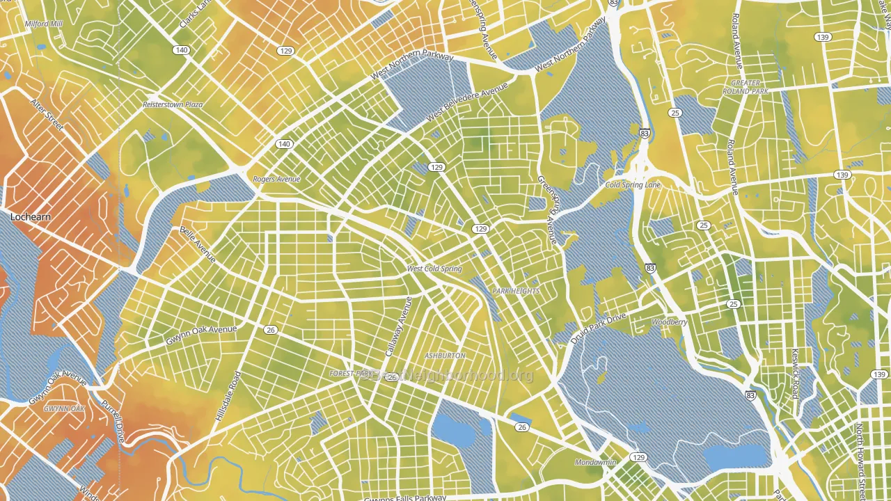 Bike Grade map of Park Heights, Baltimore, MD