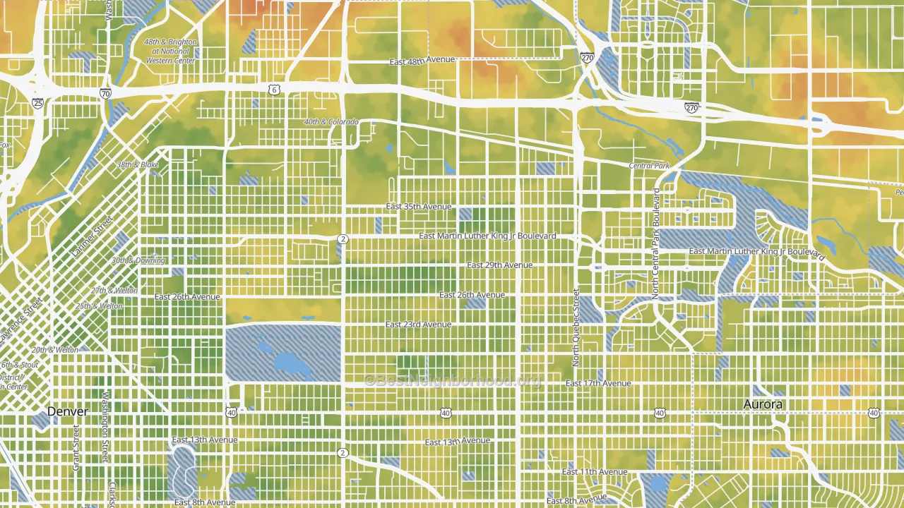Bike Grade map of Park Hill, Denver, CO