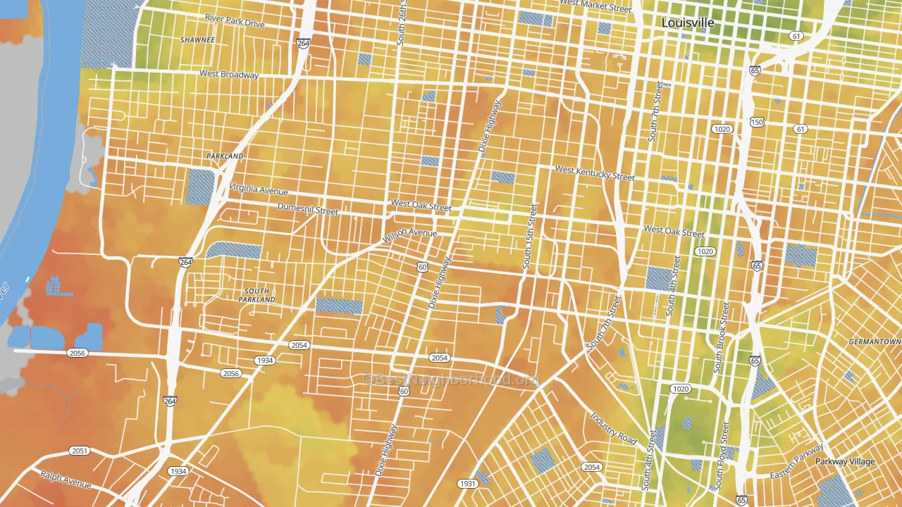 Bike Grade map of Park Hill, Louisville, KY