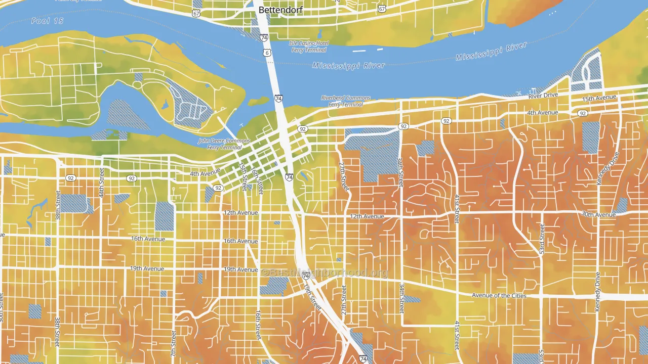 Bike Grade map of Park Hill, Moline, IL