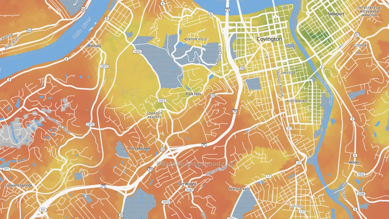 Bike Grade map of Park Hills, KY