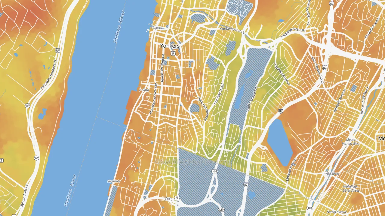 Bike Grade map of Park Hills, Yonkers, NY