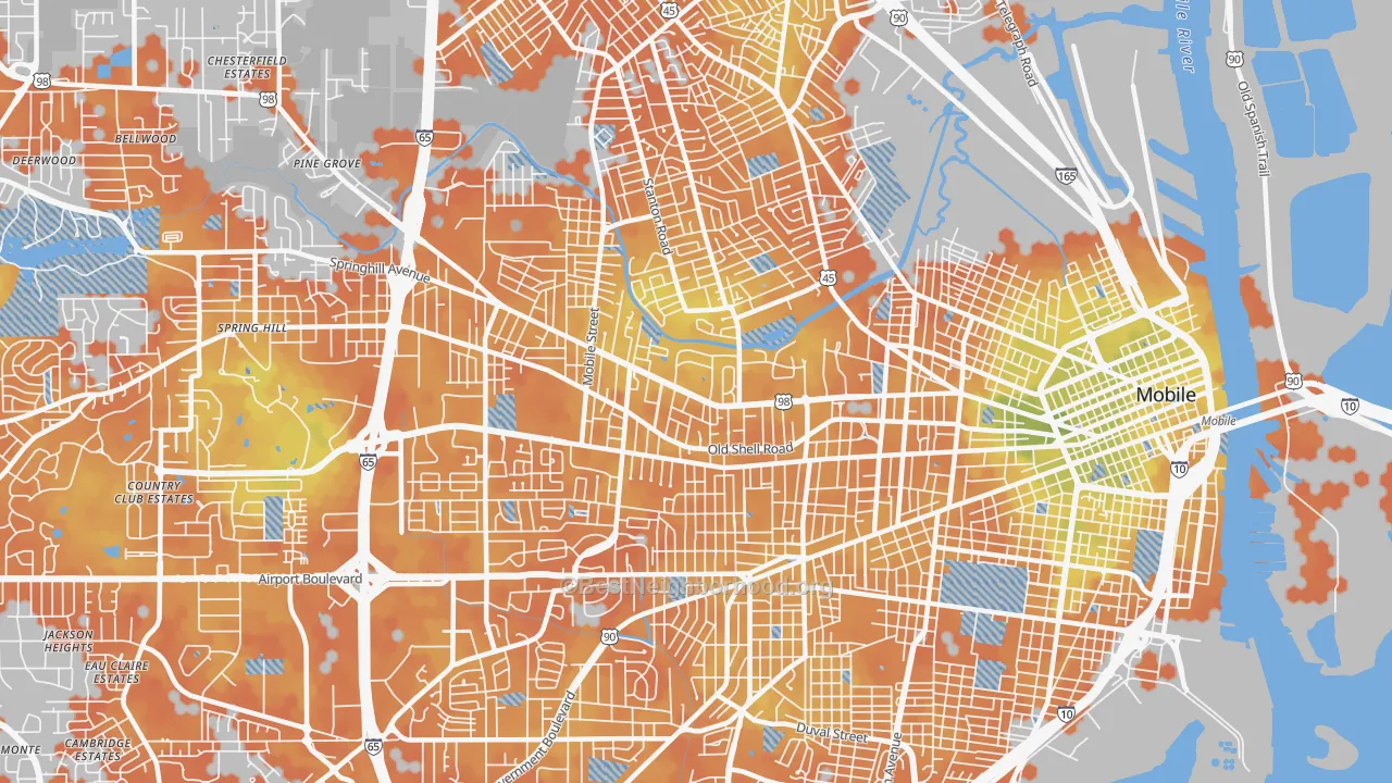 Bike Grade map of Park Place, Mobile, AL