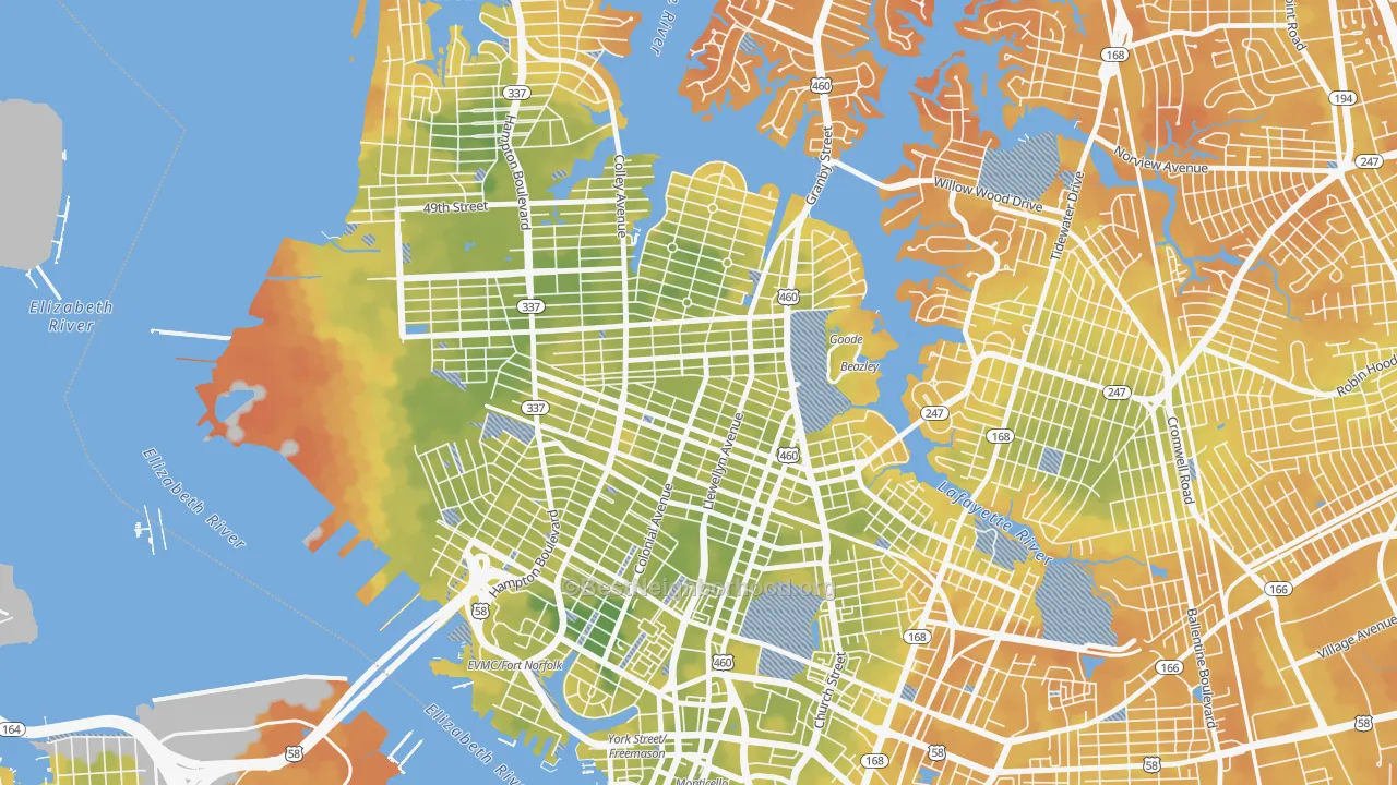 Bike Grade map of Park Place, Norfolk, VA
