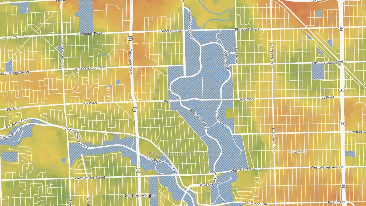 Bike Grade map of Park, Redford, MI