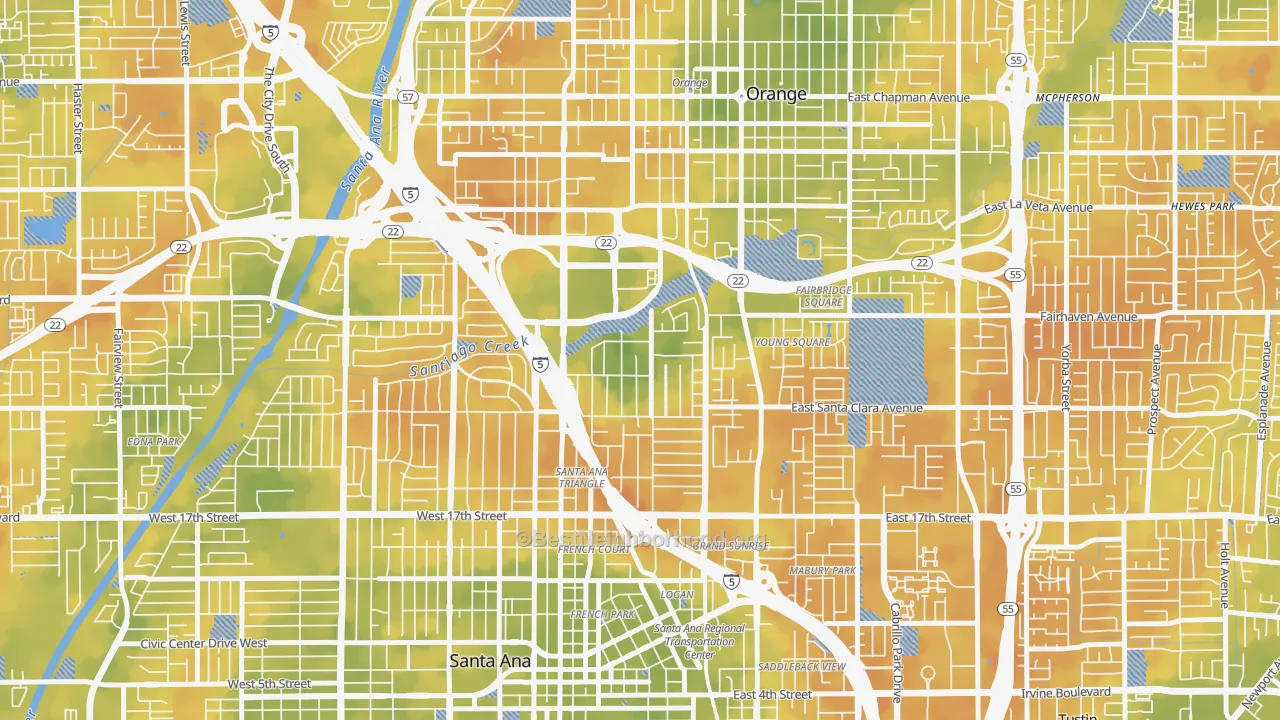 Bike Grade map of Park Santiago, Santa Ana, CA