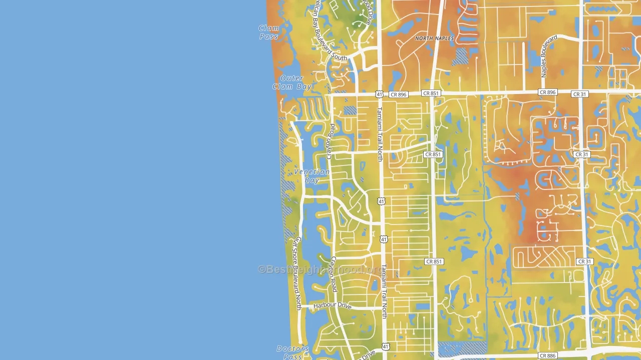 Bike Grade map of Park Shore, Naples, FL