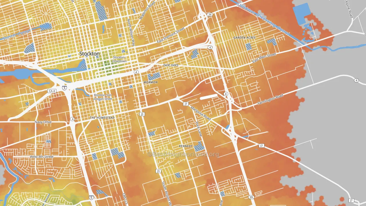 Bike Grade map of Park, Stockton, CA