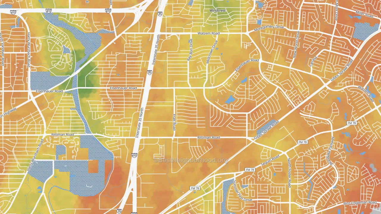 Bike Grade map of Park Village, San Antonio, TX
