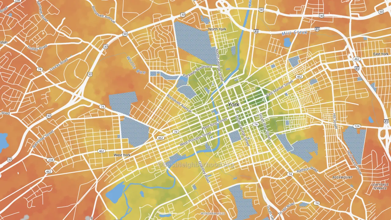 Bike Grade map of Park Village, York, PA