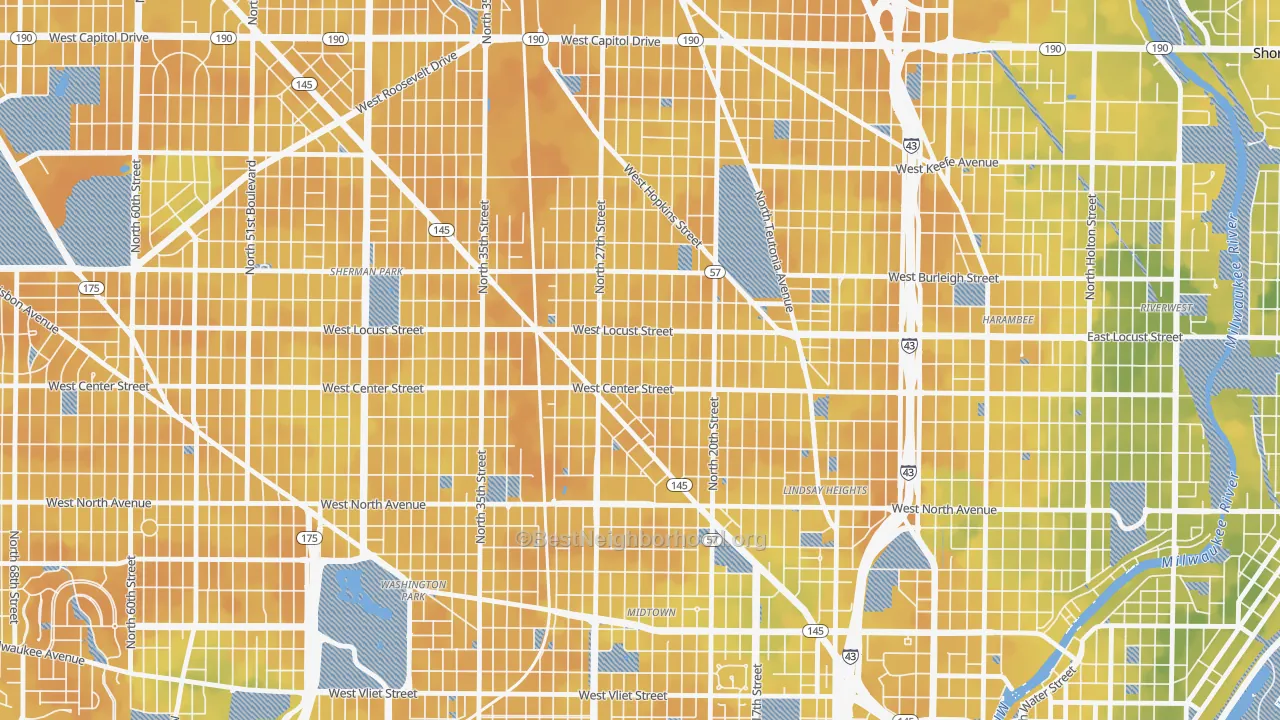 Bike Grade map of Park West, Milwaukee, WI