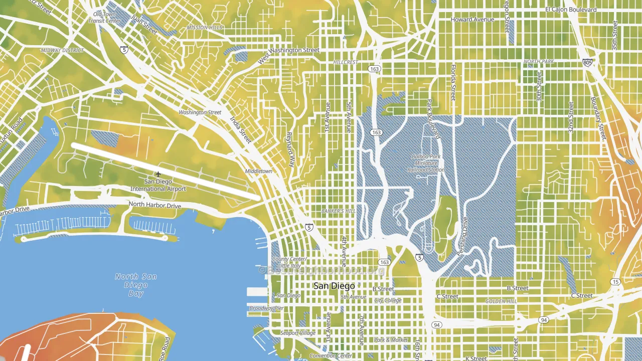 Bike Grade map of Park West, San Diego, CA